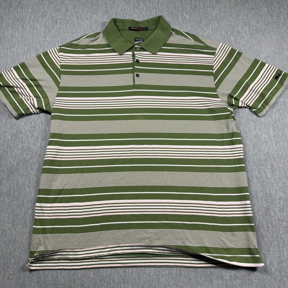 Nike Tiger Woods Collection Polo Mens XL Green Striped‎ Fit Dry Golf Shirt